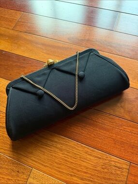 Black Evening Bag | Gold-Tone Chain & Textured Dome Clasp